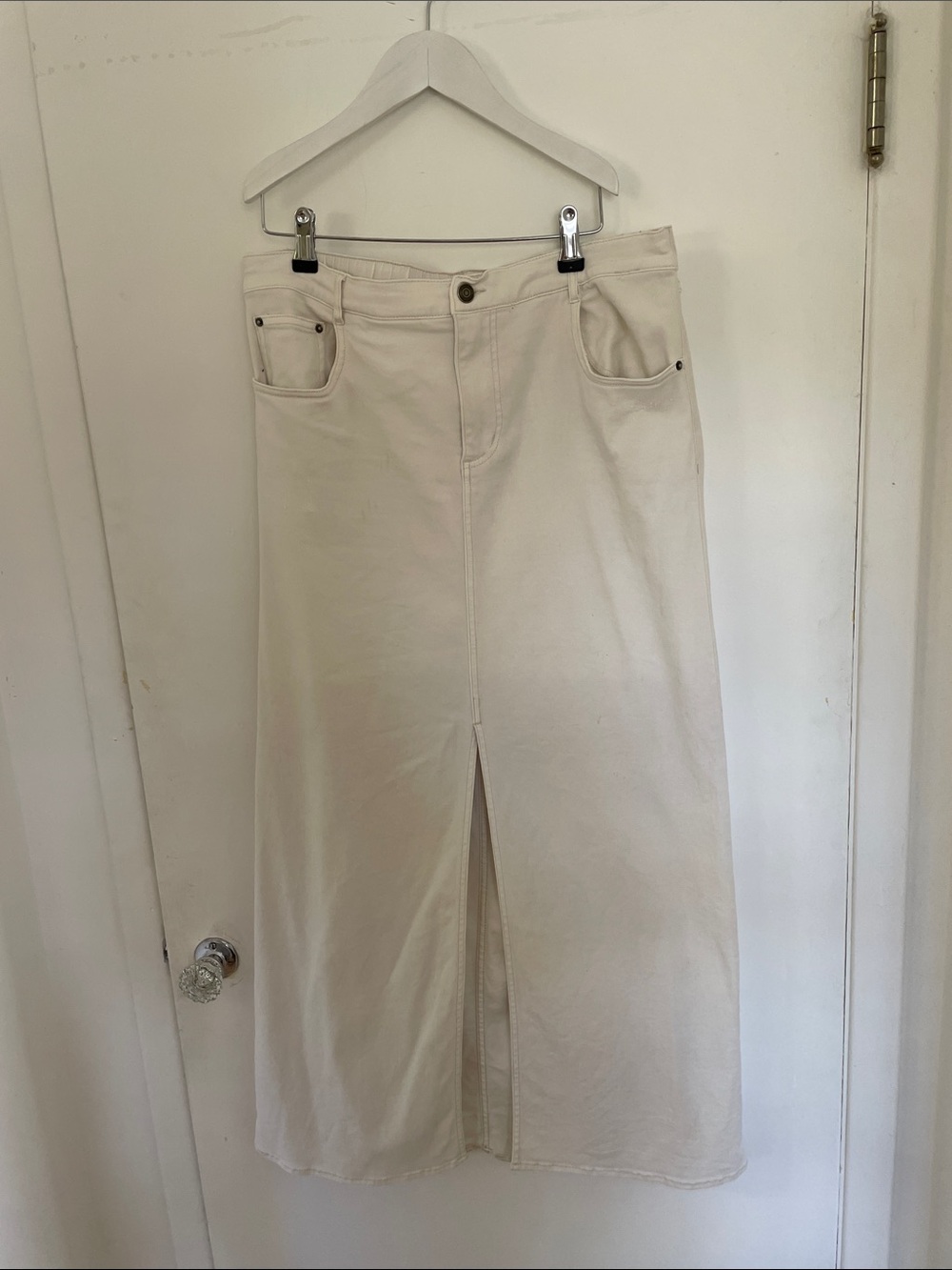 Splendid Cream Maxi Denim Skirt with Front Slit